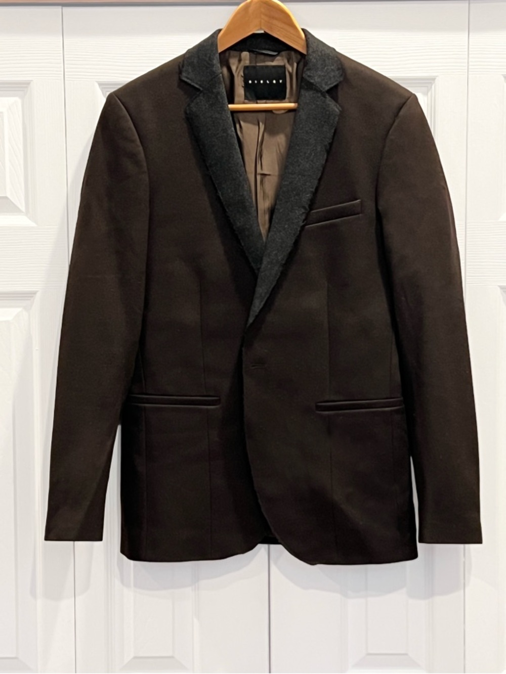 Sisley Brown Blazer with Grey Felt Contrast Lapel